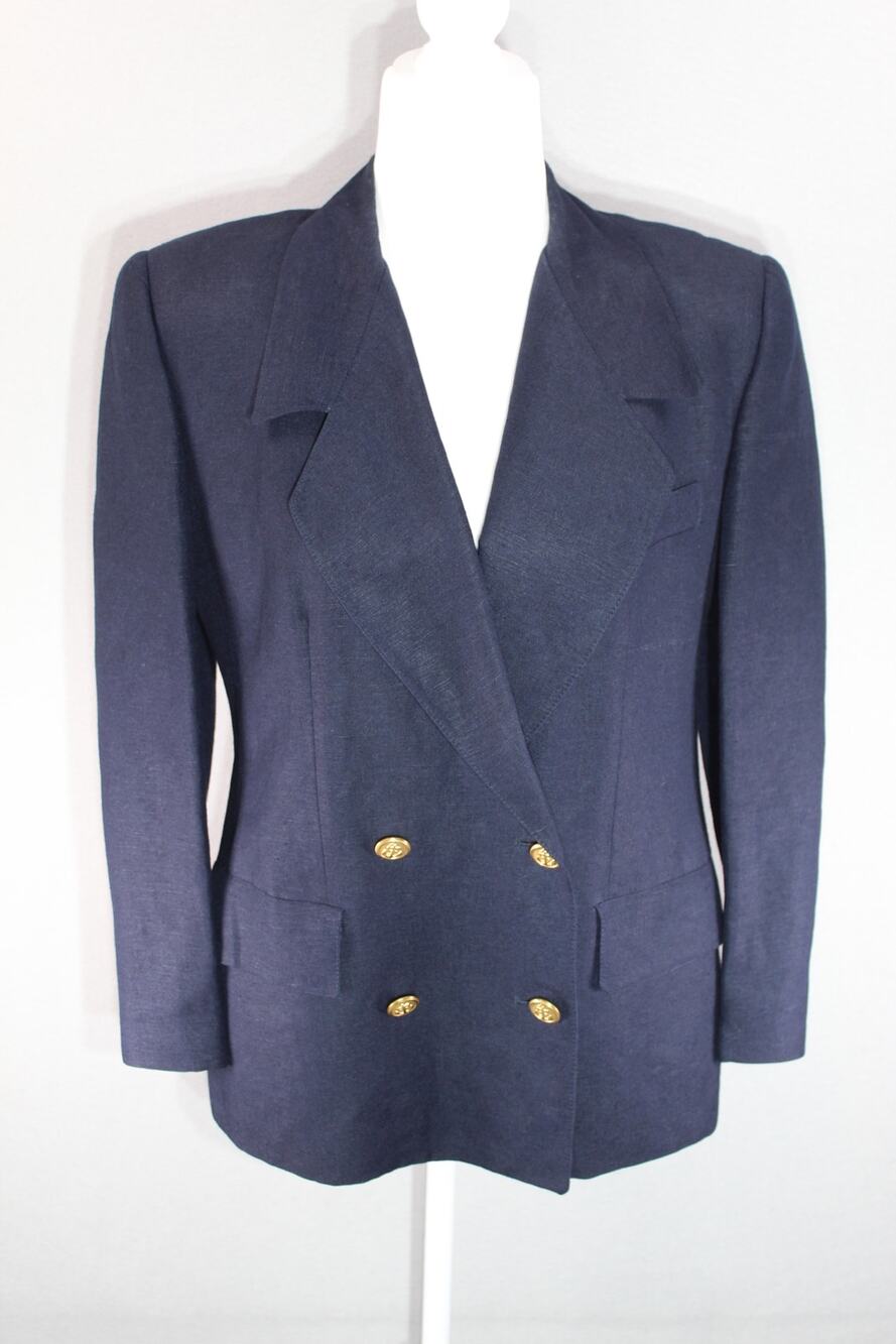 Vintage Giorgio Sant'Angelo Linen Blend Double Breasted Blazer Jacket Women's 8